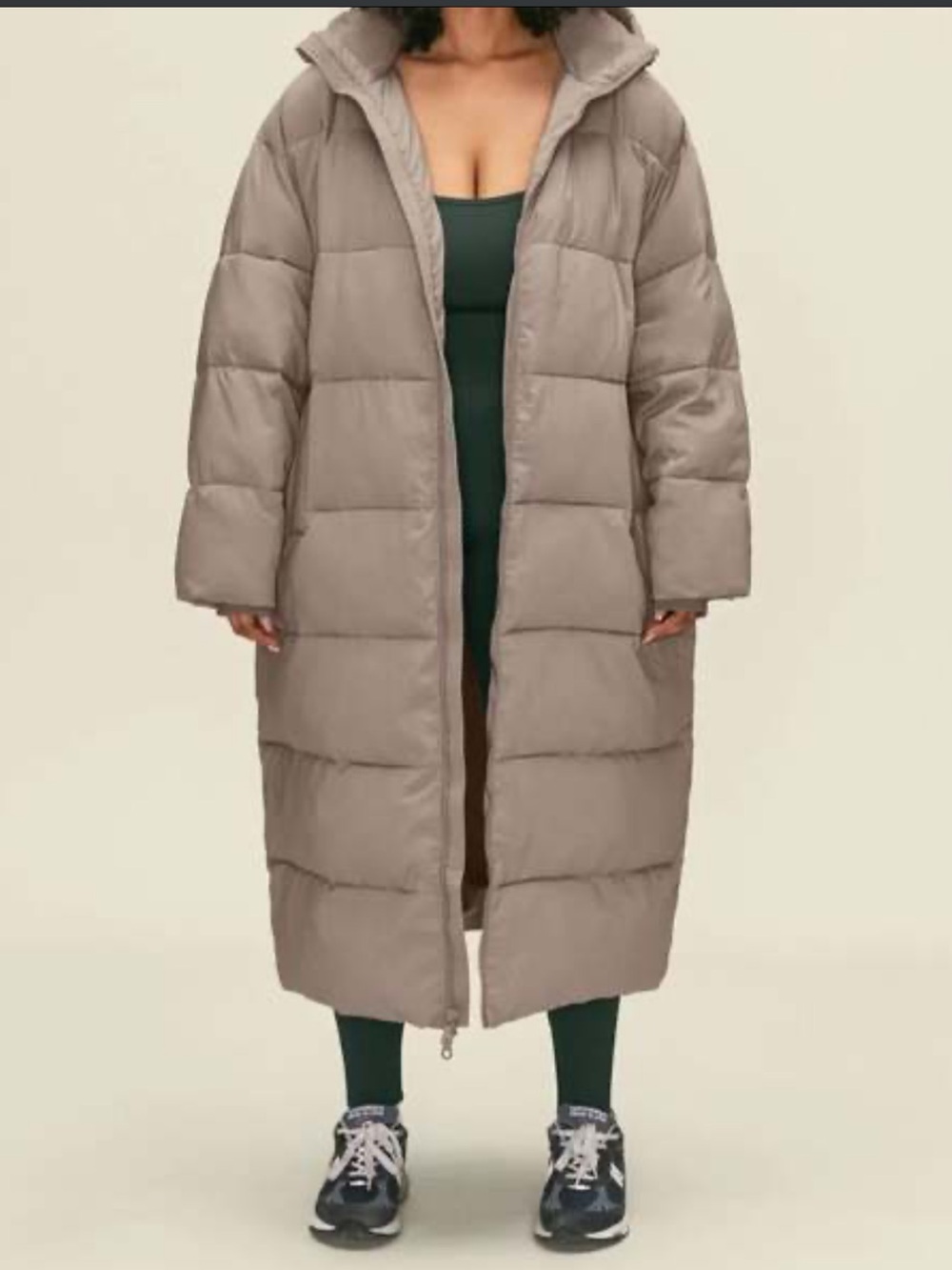 girlfriend collective Neutral Taupe Midi Length Puffer Jacket